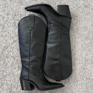 MANGO Black Leather Western Boots